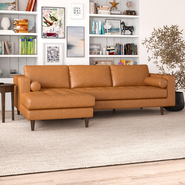 English Elm Ashcroft Furniture - Anthony Corner Sectional Sofa Luxurious Velvet Upholstered Left-Facing Design Soft Genuine Leather Comfort Orange B183S00022