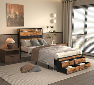 English Elm Twin Platform Bed Frame With Smart Storage Headboard, Built-In Charging & Led Lights For Small Spaces W2129P262896-GIGA