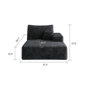 English Elm Y119-SOFA-LEFT-SLEEPER-BLACK Plush Corduroy Left Chaise Modular Sleeper Sofa — No Assembly, Cloud Comfort W2824P237009