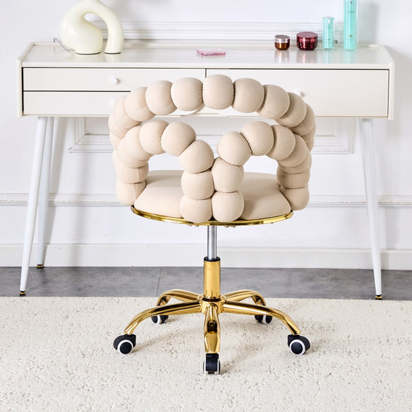 English Elm Set of Velvet Bubble Chair with Sculptural Linked Back and Rolling Caster Base for Office Beige,Gold W1512P491831
