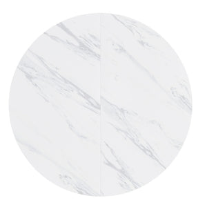 English Elm 47 Inch Round Marble Veneer Mdf Dining Table Seats Four with Slim Wood Strip Base White W2700P404636
