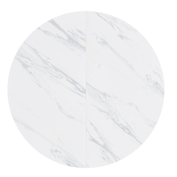 English Elm 47 Inch Round Marble Veneer Mdf Dining Table Seats Four with Slim Wood Strip Base White W2700P404636