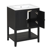 English Elm [Video] 24" Black Modern Sleek Bathroom Vanity Elegant Ceramic Sink With Solid Wood Frame Open Style Shelf