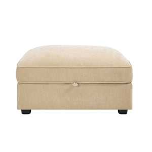 English Elm Ottoman with Hidden Storage & Chenille Upholstery, Crescent Design, Piped Details for Modern Homes Wheat W3041P293494