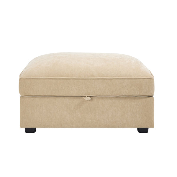 English Elm Ottoman with Hidden Storage & Chenille Upholstery, Crescent Design, Piped Details for Modern Homes Wheat W3041P293494