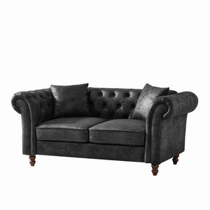 English Elm 66"Chesterfield Tech Fabric Sofa with Roll Armrests, 2-Seater Mid-Century Upholstered Comfort Black W3373S00003