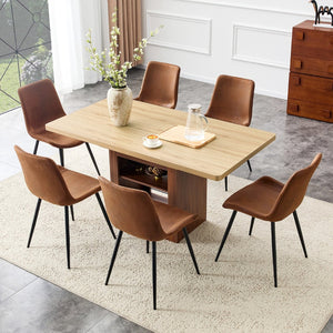 English Elm Scalable Extendable Dining Set Six Ergonomic Tech Fabric Chairs Walnut Wood Base W1151S04688