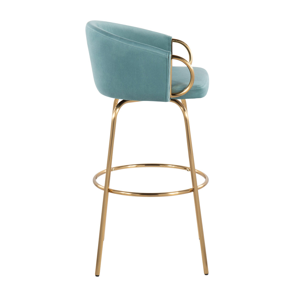 English Elm Claire 30" Contemporary Glam Bar Stool Set of 2 — Light Blue Velvet Swivel Seats, Gold Frame & Footrest B202S00505