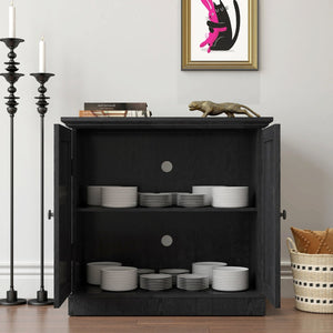 English Elm Storage Sideboard with Mirrored Acrylic Doors and Wood Grain Mdf Finish for Compact Rooms Black W2899P372748