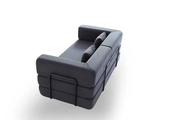 English Elm Convertible Corduroy Sleeper Sofa Bed with Cylindrical Pillow, 3-Seat Folding Floor Couch, Grey W1960P339707