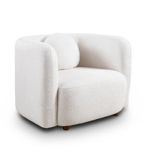 English Elm Accent Japandi Square Sofa Chair Boucle Upholstered Cloud Single-Seat Armchair with Solid Wood Legs, Cozy Ergonomic Design White W2664P263293