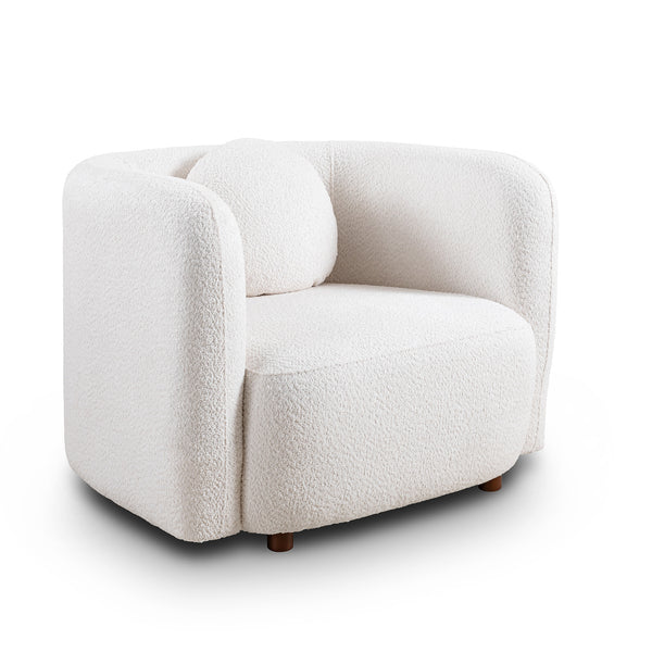 English Elm Accent Japandi Square Sofa Chair Boucle Upholstered Cloud Single-Seat Armchair with Solid Wood Legs, Cozy Ergonomic Design White W2664P263293