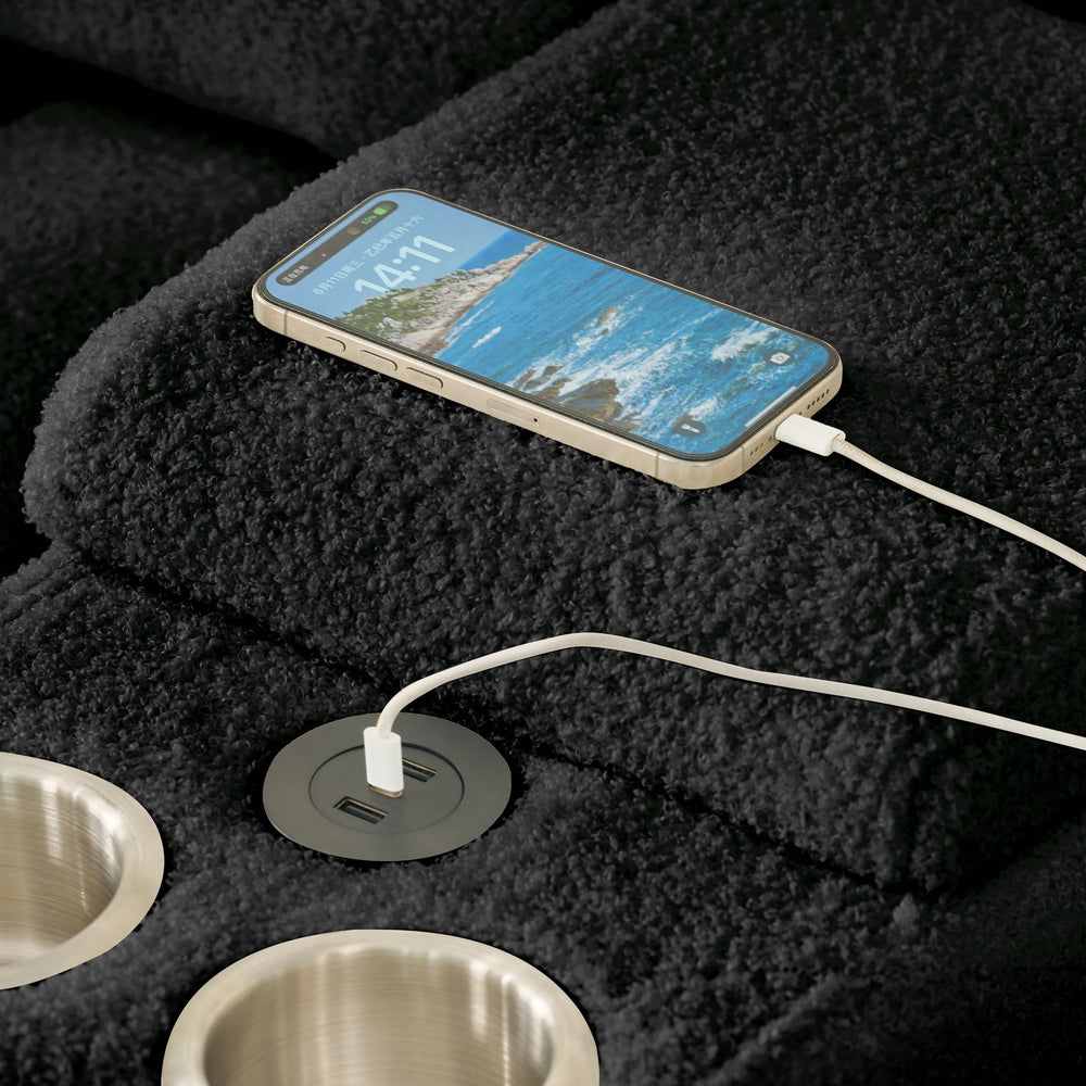 English Elm 91.7" Premium Teddy Fabric Sofa - Modern Cloud Sectional with Console, USB Charger, Cup Holder, Storage W1825S00020