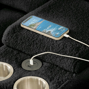 English Elm 91.7" Premium Teddy Fabric Sofa - Modern Cloud Sectional with Console, USB Charger, Cup Holder, Storage W1825S00020