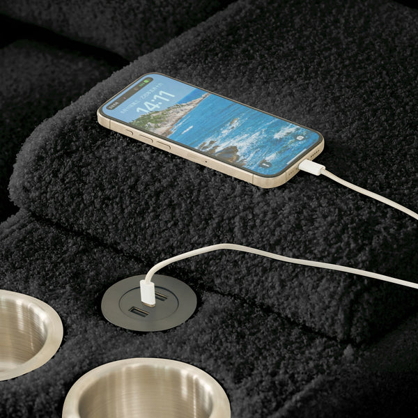 English Elm 91.7" Premium Teddy Fabric Sofa - Modern Cloud Sectional with Console, USB Charger, Cup Holder, Storage W1825S00020