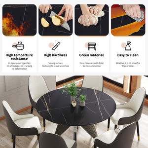 English Elm 53" Round Marble Dining Table For 6 - Elegant Silver Base, Sintered Stone Top, Modern Design W1535S00387