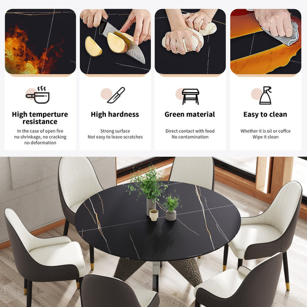 English Elm 53" Round Marble Dining Table For 6 - Elegant Silver Base, Sintered Stone Top, Modern Design W1535S00387