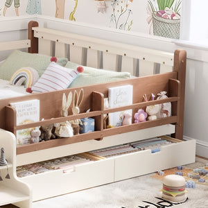 English Elm Queen Bunk Bed with Trundle Solid Pine Kids Car Themed Frame Built-in Bookshelf Beige W1580S00542