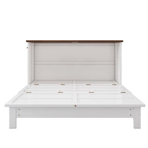 English Elm Solid Pine Murphy Bed Chest with Built-In Charging Station, Large Storage Drawer, Space-Saving Design White+Walnut 59.06 L x 24.8 W x 5.31 H BS701P176340K