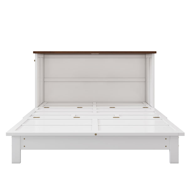 English Elm Solid Pine Murphy Bed Chest with Built-In Charging Station, Large Storage Drawer, Space-Saving Design White+Walnut 59.06 L x 24.8 W x 5.31 H BS701P176340K