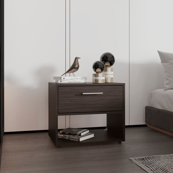 English Elm Nightstand, Compact Engineered Wood Design with Drawer and Open Shelf, Modern Eco-Friendly Finish Walnut 26.77 L x 19.69 W x 5.91 H B097P296837