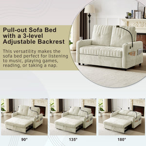 English Elm 53.9" Modern Loveseat Pull-Out Sofa Bed with Adjustable Backrest, Cup Holders, USB Charging Ports & Storage Beige N719S001650A