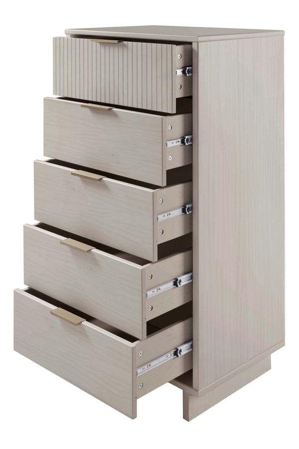 English Elm Granville 24" 5-Drawer Chest In Light Gray – Modern Solid Wood Storage With Gold Accents & Style B365S00073