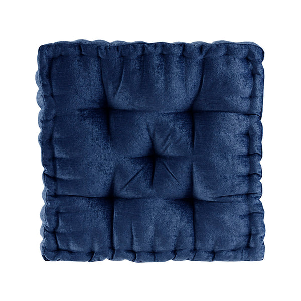 JLA Home Intelligent Design - Poly Chenille Square Floor Pillow Cushion — Textured Tufted Scalloped Accent Seat, OEKO-TEX Certified Comfort Navy ID31-1832