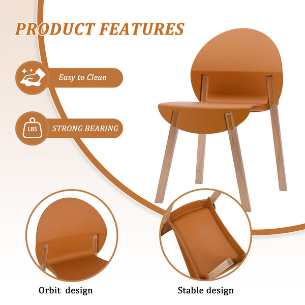 English Elm 4-PackTropical Orange Chairs with Solid Red Oak Legs, Ergonomic PP Seat, 330lb Strength, Easy-Clean W3450P322871