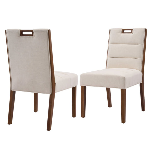 English Elm Upholstered Armless Dining Chairs Rubberwood Frame Minimalist Set of 2 for Compact Spaces Beige,Walnut N768P391163W