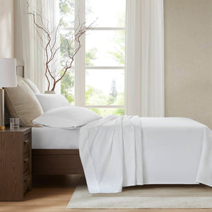 English Elm 4-Piece Queen Sateen Sheet Set – Luxurious White Cotton, Deep Pocket, Hotel Quality Comfort & Style B035P381312