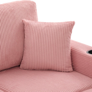 English Elm UNITED Corduroy L-Shaped Sectional Sofa with Storage Ottoman, USB Ports, Cup Holders & LED Lighting Pink W1568P332401