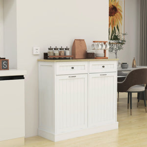 English Elm Two Drawer Tilt Out Trash Cabinet White Mdf Kitchen Storage with Appliance Top W282P160454