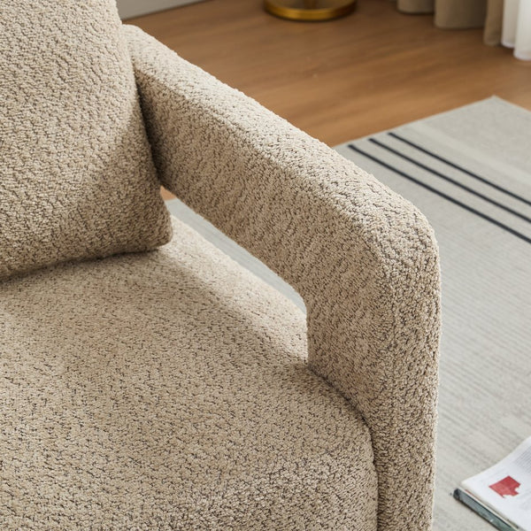 English Elm 29.13" Swivel Accent Chair — Modern Bouclé Rotating Lounge Seat with Removable Cushion & Solid Wood Frame taupe W3188P280196