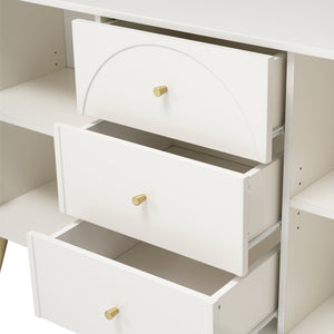 English Elm Metal metal foot three-drawer two-door dining cabinet with wood finish, sturdy metal legs, versatile storage solutions for kitchen, dining, living spaces W2565P248232