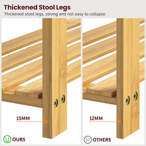 English Elm Bamboo 3-Tier Shoe Bench with Cushion & Adjustable Shelves, Durable Bamboo Frame, Khaki, 27.5" W T3210P293769