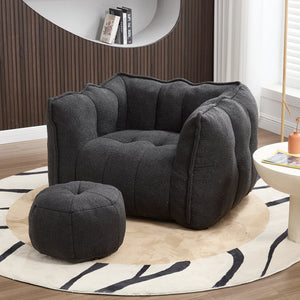 English Elm Soft Bean Bag Chair Set With Footstool For Gaming & Relaxation - Cozy, Durable & Space-Saving Design W1996P309482-GIGA