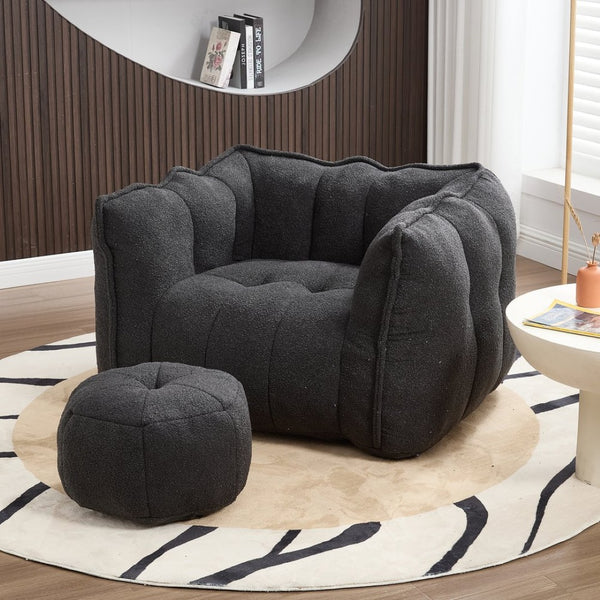 English Elm Soft Bean Bag Chair Set With Footstool For Gaming & Relaxation - Cozy, Durable & Space-Saving Design W1996P309482-GIGA