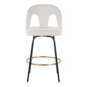 English Elm Fixed-height Swivel Counterstools with White Upholstery Gold Footrest Set of 2 B202S01784