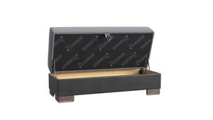 English Elm PrimeNest SkyHaven Upholstered Ottoman with Storage — Compact Microfiber Seat, Click-Clack Convenience Grey+Black B030P280949