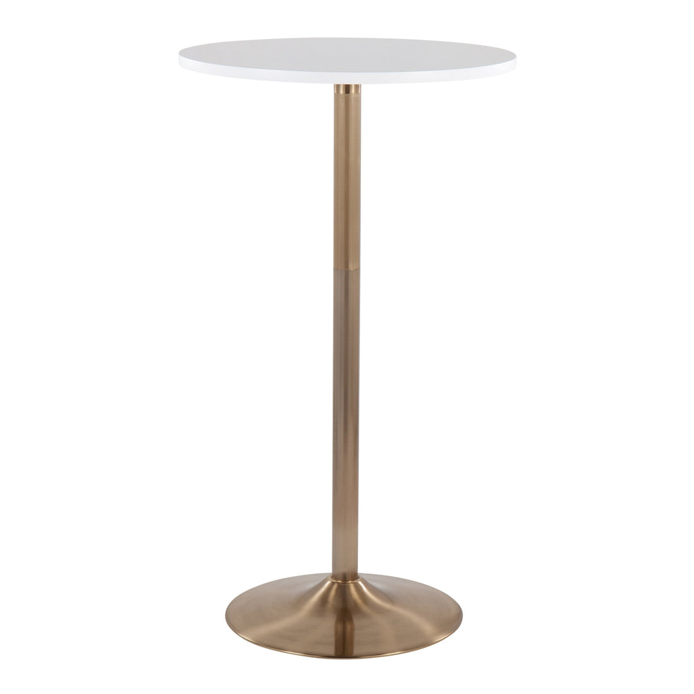 English Elm Pebble Adjustable Dining or Bar Table – Gold Metal Base, White Wood Top, Seats Two, Contemporary Glam B202P223363