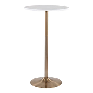 English Elm Pebble Adjustable Dining or Bar Table – Gold Metal Base, White Wood Top, Seats Two, Contemporary Glam B202P223363