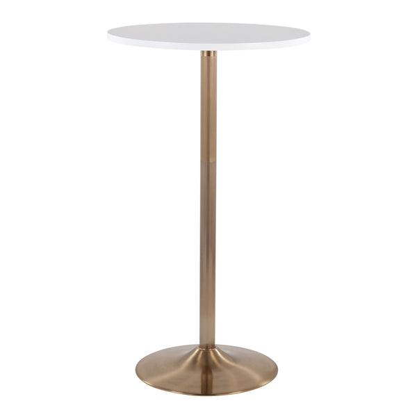 English Elm Pebble Adjustable Dining or Bar Table – Gold Metal Base, White Wood Top, Seats Two, Contemporary Glam B202P223363
