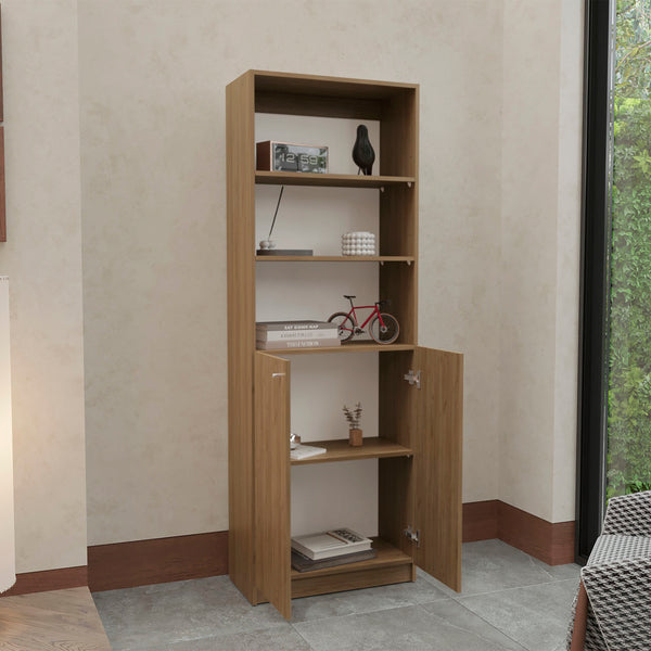 English Elm Home 2-Door Bookcase Beige – Modern MDF Storage Cabinet with Dual Doors, Multi-Tier Shelves, Versatile Room Use B200P335317