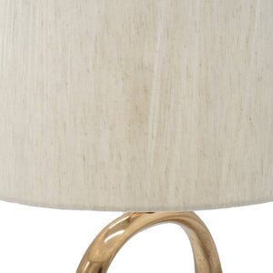 English Elm D14x28.5" Modern Metallic Gold Oval Cut-Out Table Lamp with White Marble Base & Beige Shade, Stylish Accent W2078P324066