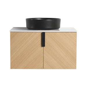 English Elm 30" Bathroom Vanity - Sleek Wall-Mounted Design With Ceramic Sink, Soft-Close Doors, Light Oak Finish W999S00444