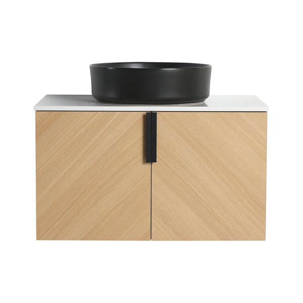 English Elm 30" Bathroom Vanity - Sleek Wall-Mounted Design With Ceramic Sink, Soft-Close Doors, Light Oak Finish W999S00444
