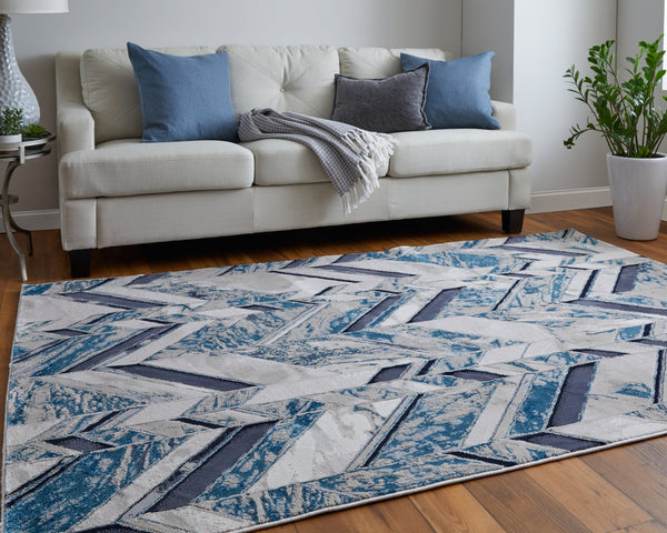 Feizy Rugs Indio Modern Low Pile Herringbone Rug - Durable, Stain Resistant, Pet-friendly For Stylish Spaces Ivory,Blue,Gray Polyester,Polypropylene Ind39h1fnvybgej00