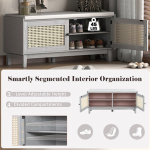 English Elm Trexm Bohemian Rattan Storage Bench Cushioned Seat Shoe Cabinet for Entryway Beige,Gray Wash N715P308012E