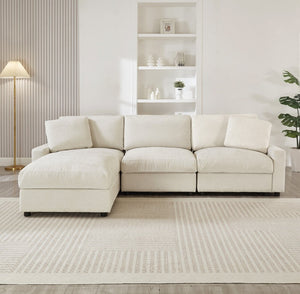 English Elm 103.54" L-shaped Modular Sectional with Ottoman Storage Polyester Cloud Sofa Beige W1669S00051